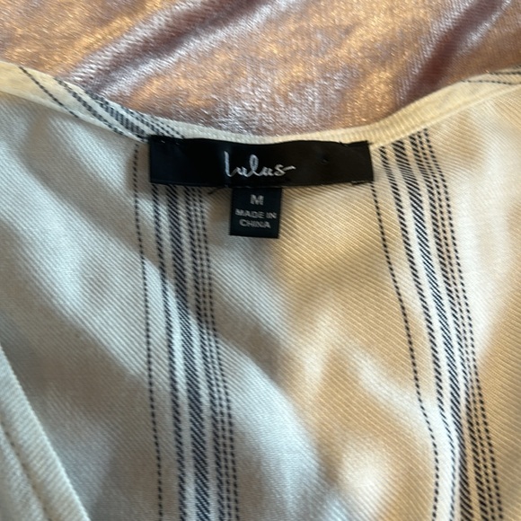 Lulus Climb Aboard Grey and White Striped Faux Wrap Romper - Picture 4 of 5